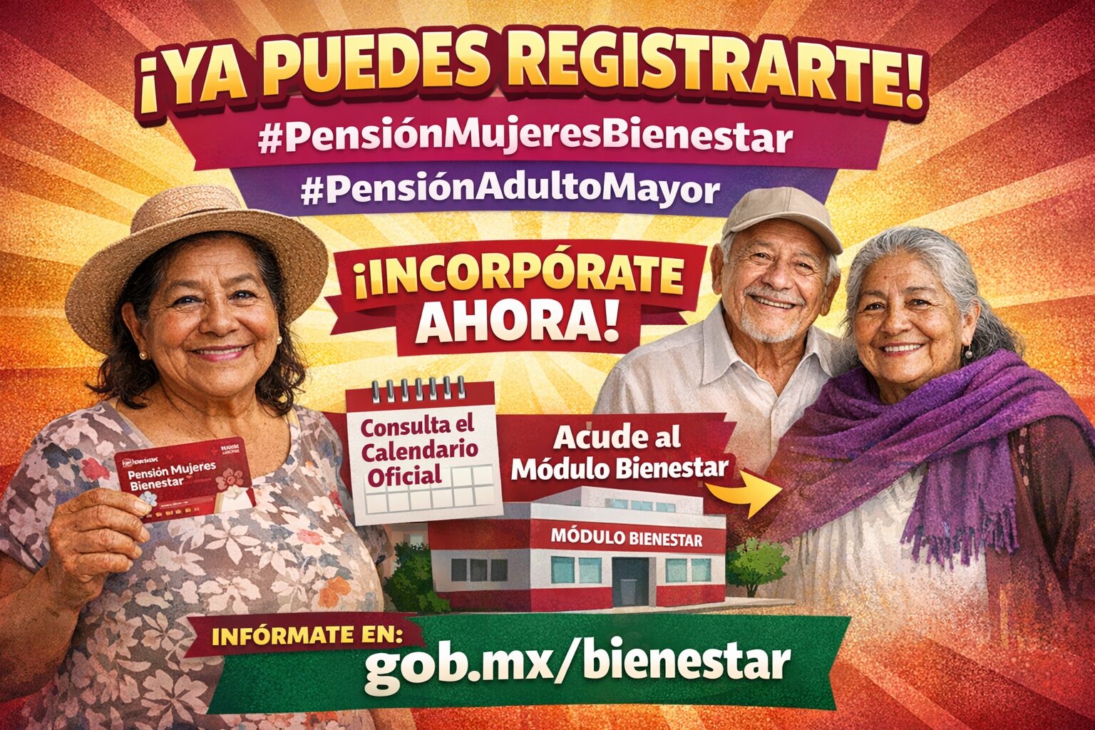 Abren registro para la Pensión Mujeres Bienestar y la Pensión para Adultos Mayores en México