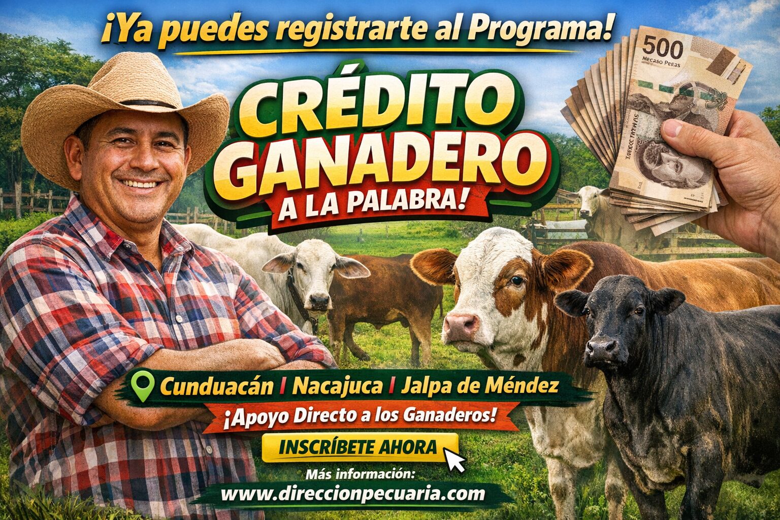 Abren registro al Programa Crédito Ganadero a la Palabra en Tabasco para fortalecer al sector rural