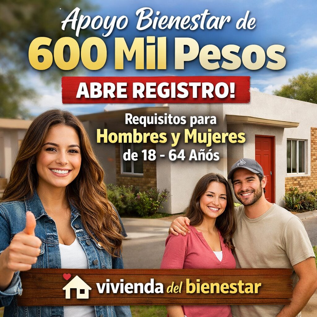 Apoyo Bienestar de 600 Mil Pesos Abre Registro: Requisitos para Hombres y Mujeres de 18 a 64 Años para Acceder a Vivienda del Bienestar