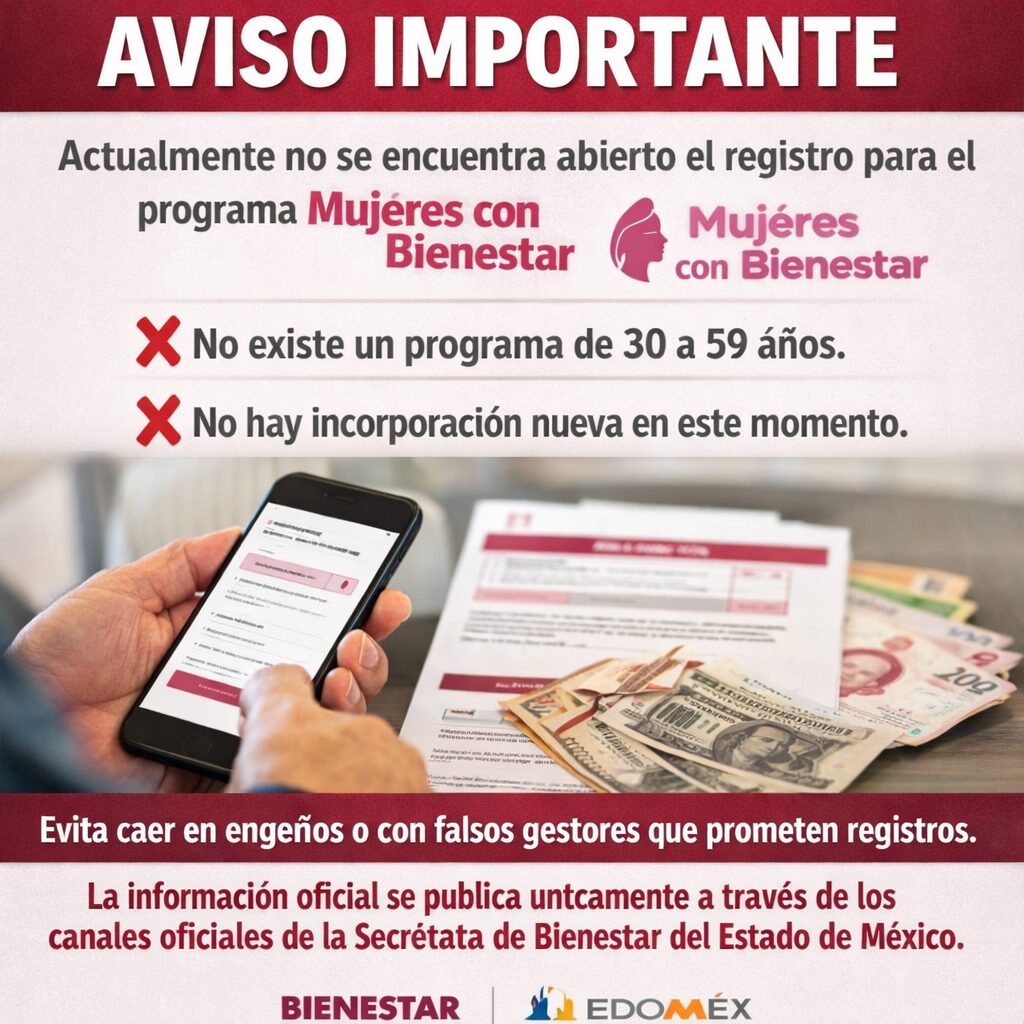 Mujeres con Bienestar en el Estado de México: registro cerrado y alerta por fraudes en 2026