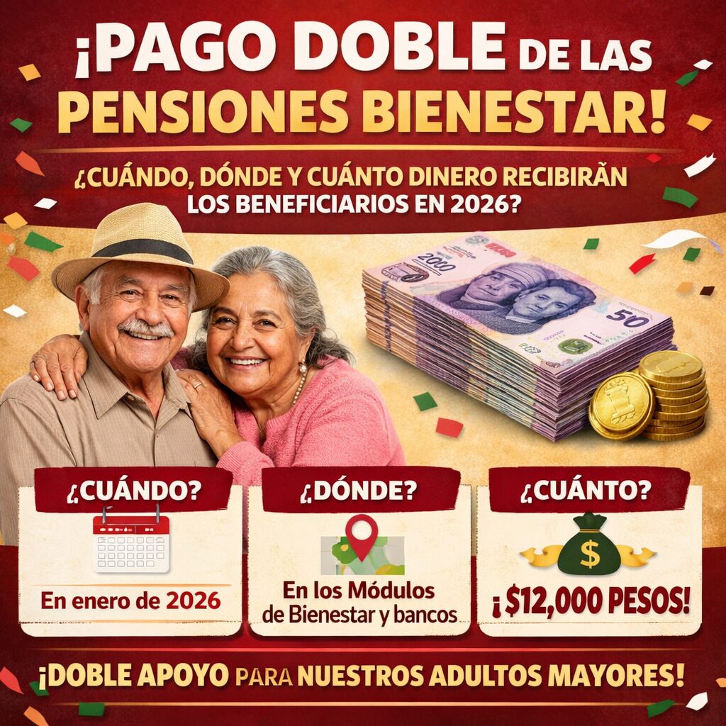 Pago doble de las pensiones Bienestar: cuándo, dónde y cuánto dinero recibirán los beneficiarios en 2026