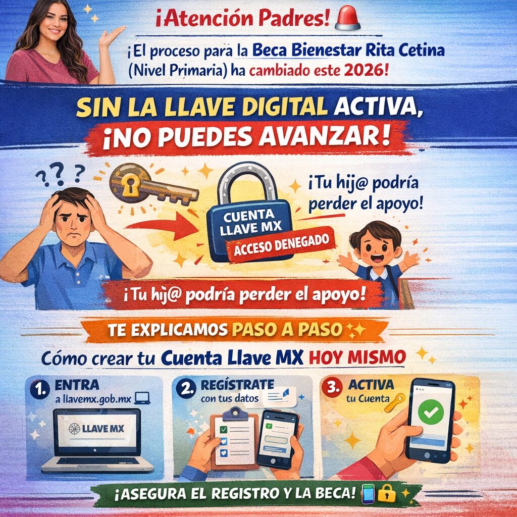 Beca Bienestar Rita Cetina 2026: cómo crear tu Cuenta Llave MX y asegurar el apoyo para primaria
