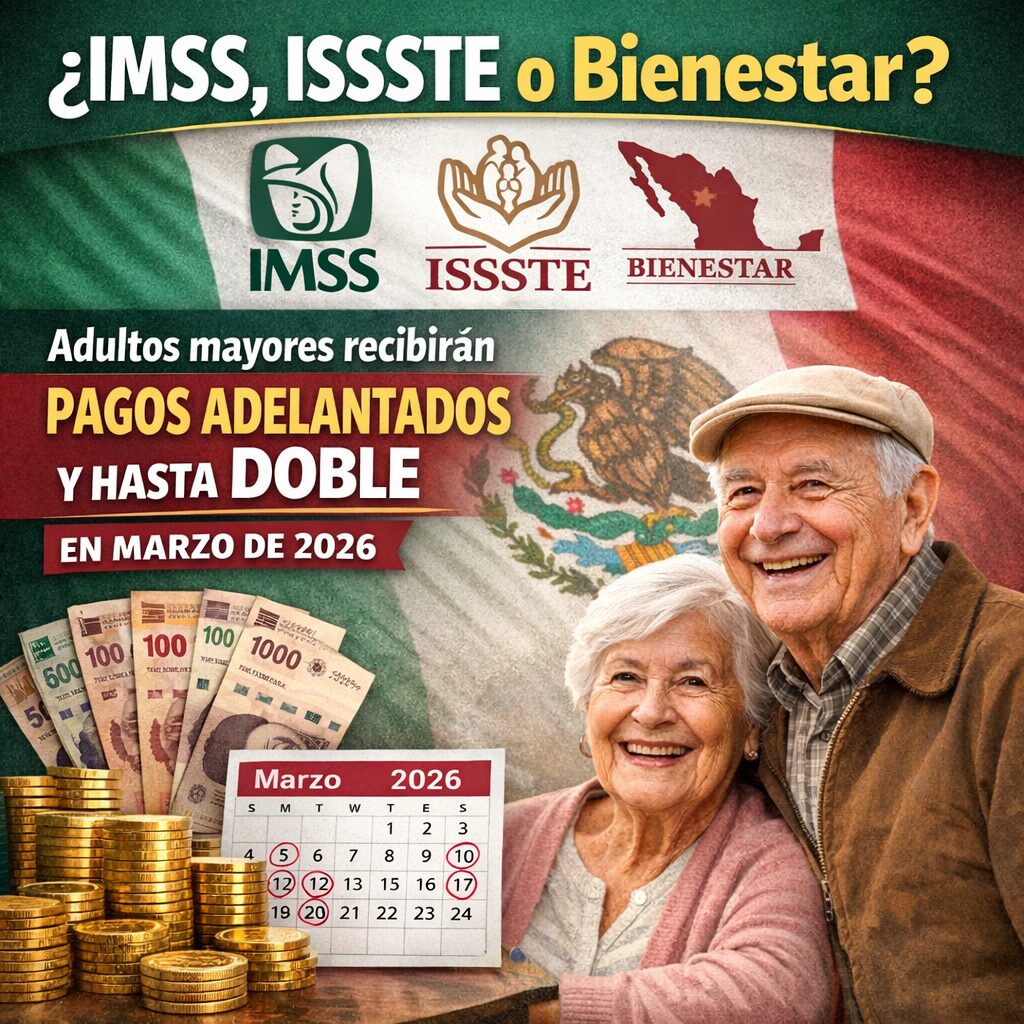 ¿IMSS, ISSSTE o Bienestar? Adultos mayores recibirán pagos adelantados y hasta doble en marzo de 2026