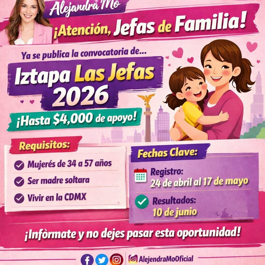 ¡Atención, jefas de familia! Publican convocatoria “Iztapa Las Jefas 2026”: apoyo de hasta 4 mil pesos para madres solteras en CDMX