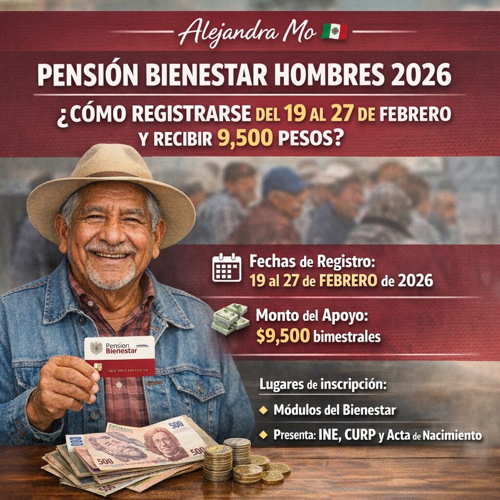 Pensión Bienestar Hombres 2026: ¿cómo registrarse del 19 al 27 de febrero y recibir 9,500 pesos?