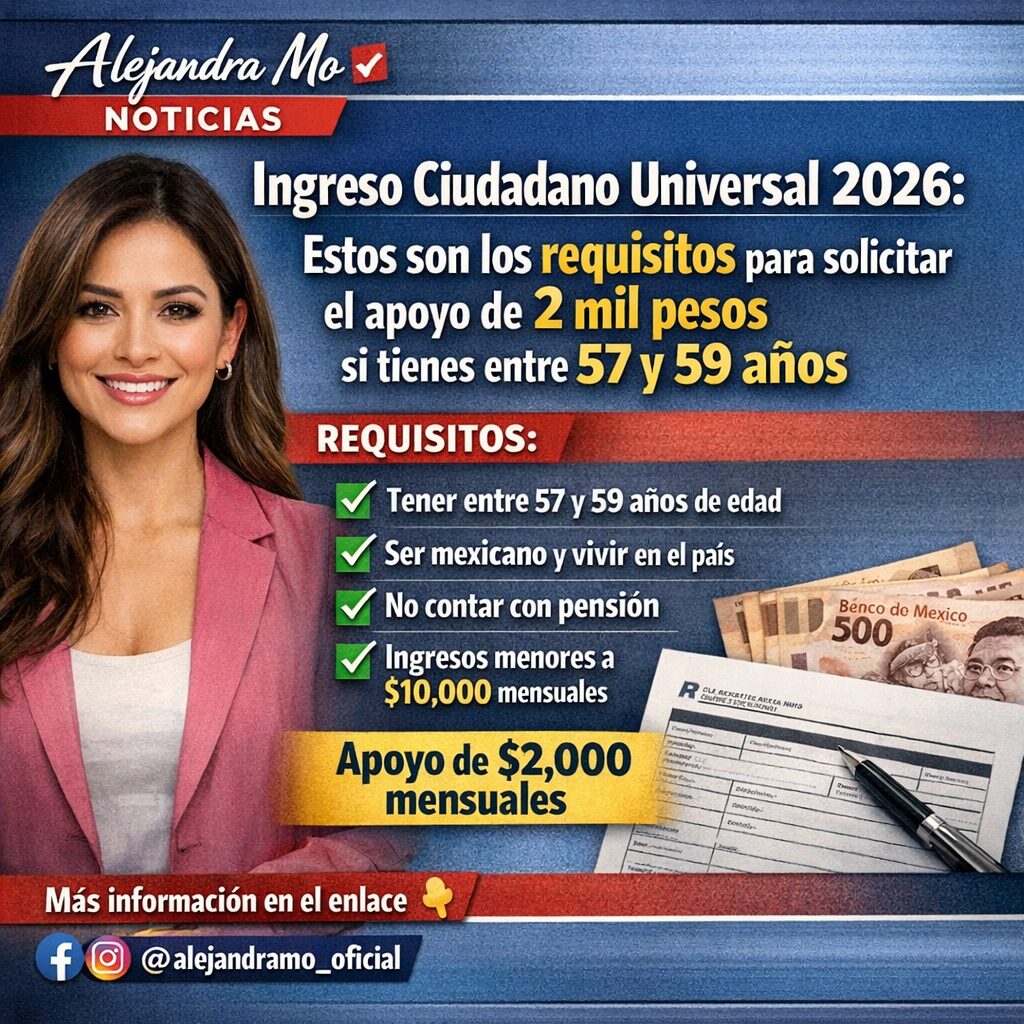 Ingreso Ciudadano Universal 2026: estos son los requisitos para solicitar el apoyo de 2 mil pesos si tienes entre 57 y 59 años