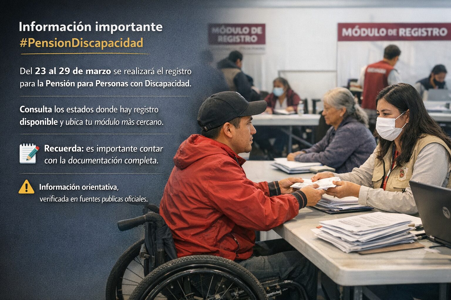 Abren registro nacional para la Pensión para Personas con Discapacidad del 23 al 29 de marzo