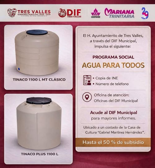 DIF de Tres Valles lanza programa “Agua Para Todos” 2026: apoyo para mejorar el acceso al agua en familias del municipio