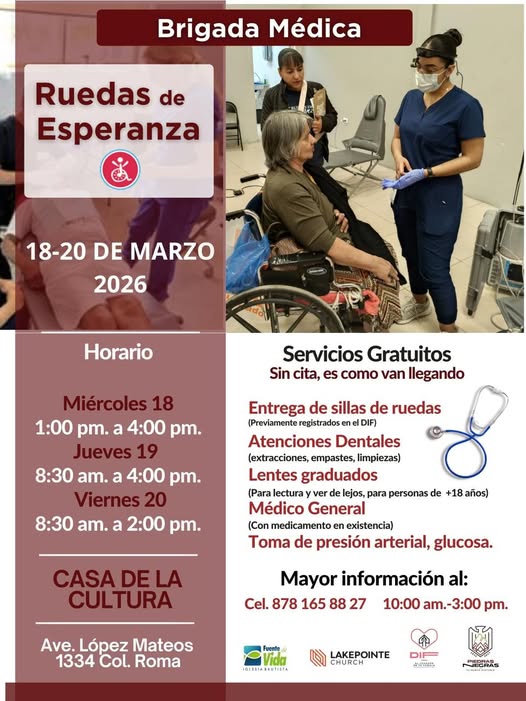 Brigada médica “Ruedas de Esperanza” ofrecerá atención gratuita y entrega de sillas de ruedas en Piedras Negras