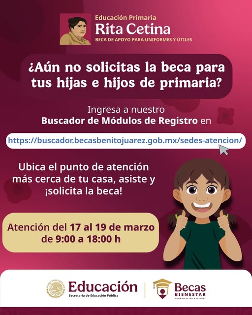 Beca Rita Cetina: apoyo para uniformes y útiles escolares en primarias públicas; así puedes solicitarlo