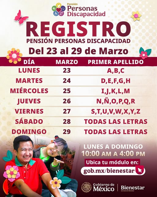 ¡Regístrate a la Pensión para el Bienestar de las Personas con Discapacidad! ❤️ Acude el día que corresponda