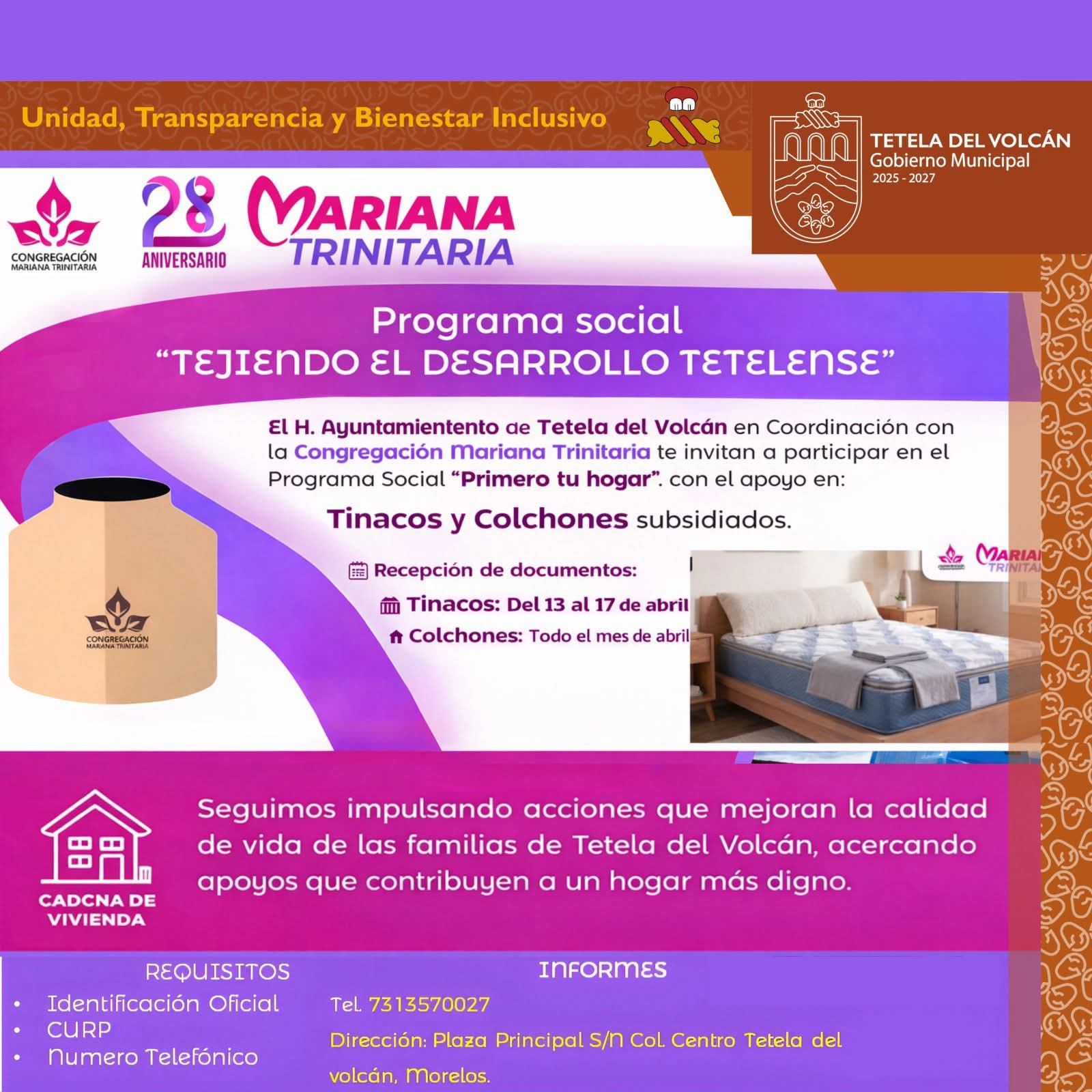 Programa Social “Primero tu hogar” techo y Tinacos para tu casa en Tetela del Volcán: Tejiendo el desarrollo tetelense
