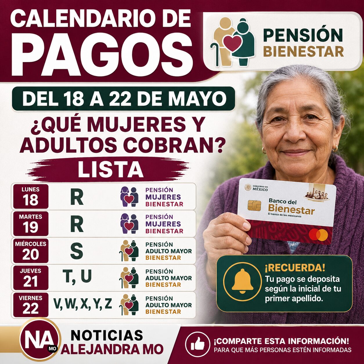 🚨 Pensión Bienestar 2026: Estas Personas Cobran del 18 al 22 de Mayo; Consulta la Lista Oficial por Letras