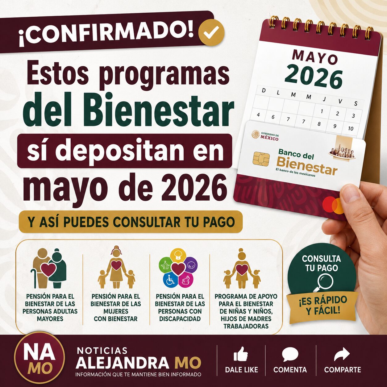 ¡CONFIRMADO! Estos programas del Bienestar sí depositan en mayo de 2026 y así puedes consultar tu pago