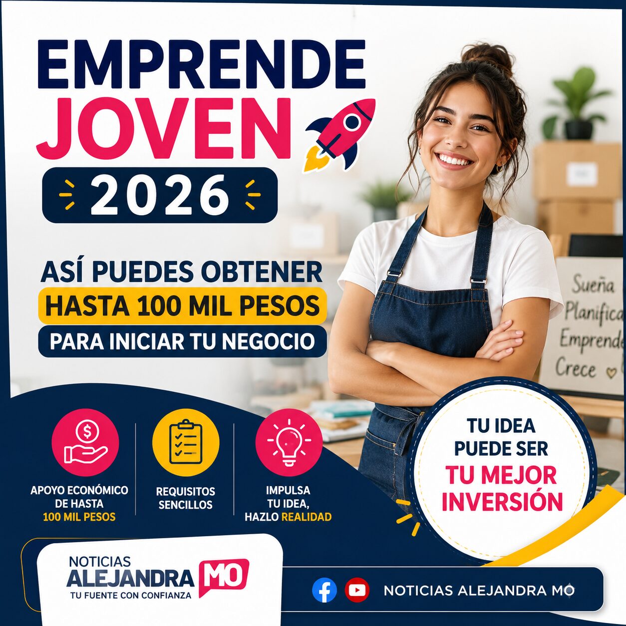 Emprende Joven 2026: Así puedes obtener hasta 100 mil pesos para iniciar tu negocio