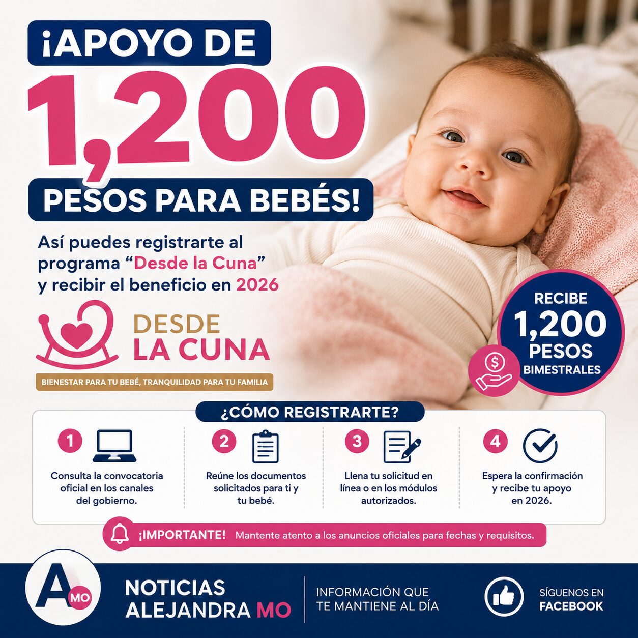 ¡Apoyo de 1,200 pesos para bebés! Así puedes registrarte al programa “Desde la Cuna” y recibir el beneficio en 2026
