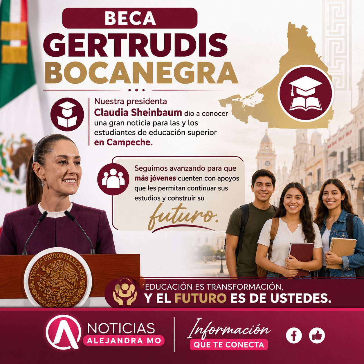 🚨 Claudia Sheinbaum Anuncia Nueva Beca Gertrudis Bocanegra 2026: Miles de Universitarios en Campeche Recibirán Apoyo Económico