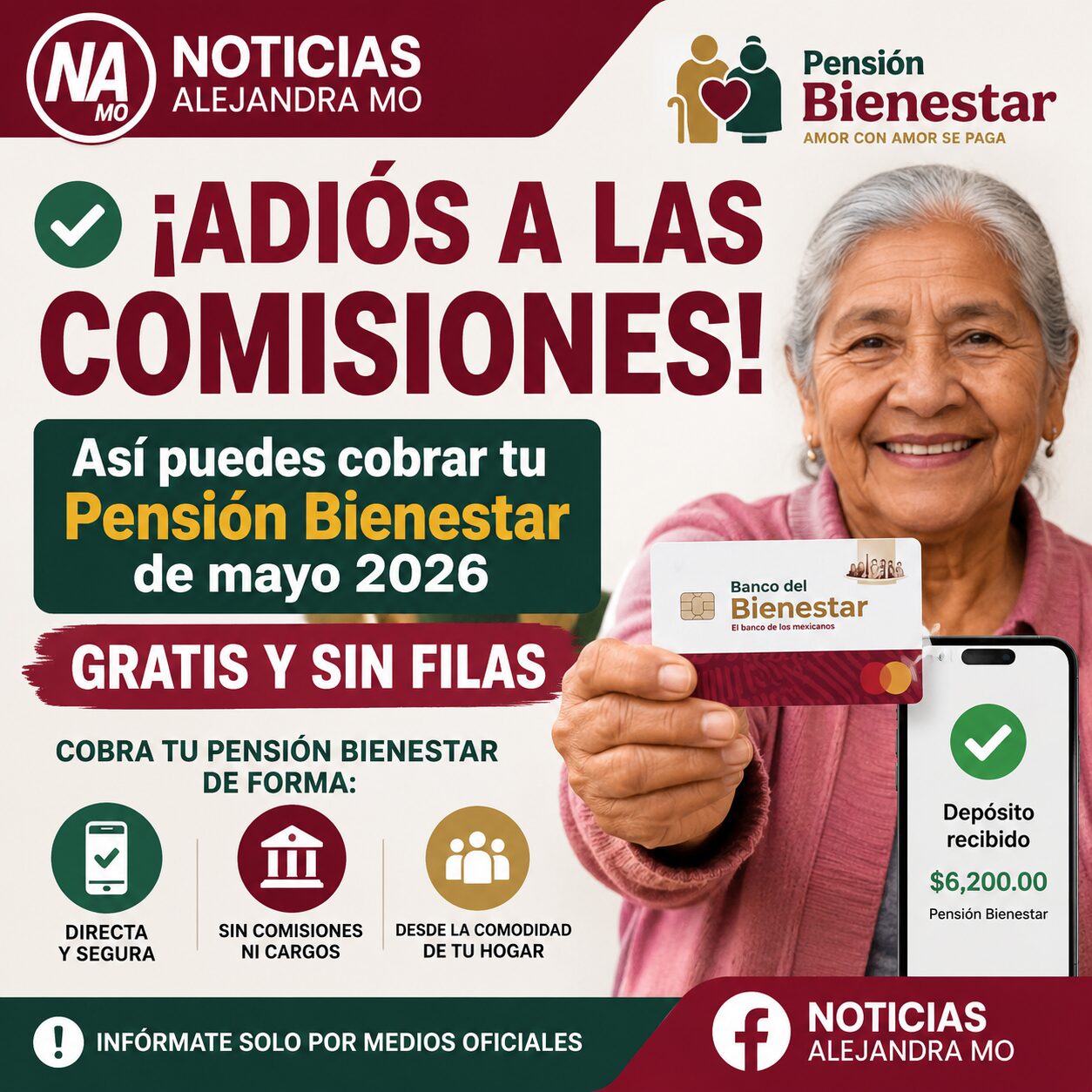 ¡Adiós a las comisiones! Así puedes cobrar tu Pensión Bienestar de mayo 2026 gratis y sin filas