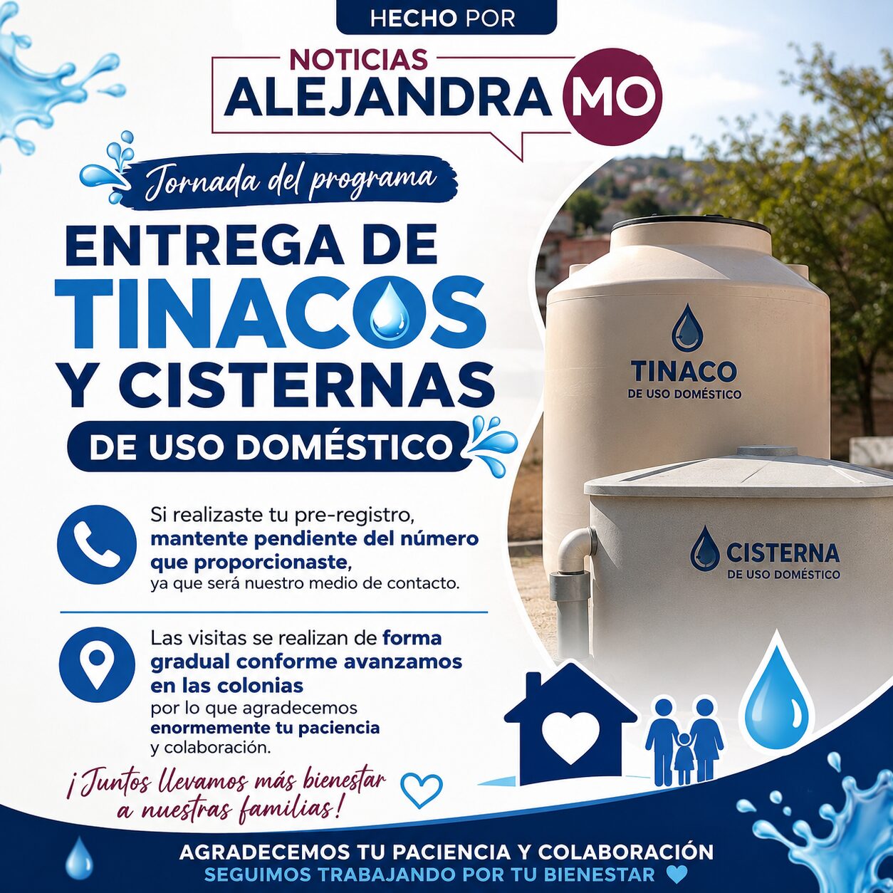 ¡ALERTA EN COLONIAS! Avanza la Jornada de Entrega de Tinacos y Cisternas 2026; así serán las llamadas a beneficiarios
