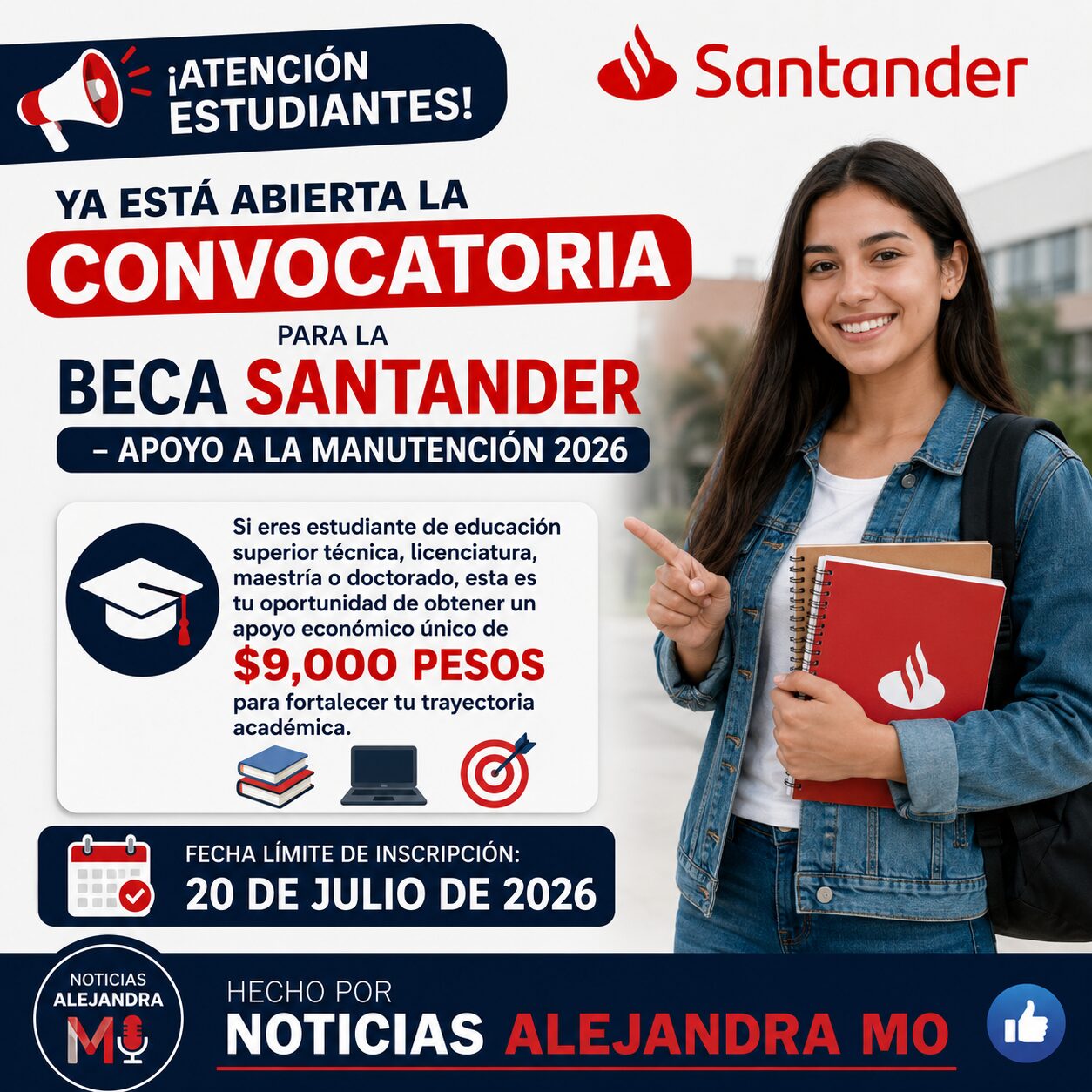 🚨 ¡CONFIRMADO! Abren Registro para la Beca Santander 2026: Entregarán $9,000 Pesos a Estudiantes Universitarios en México