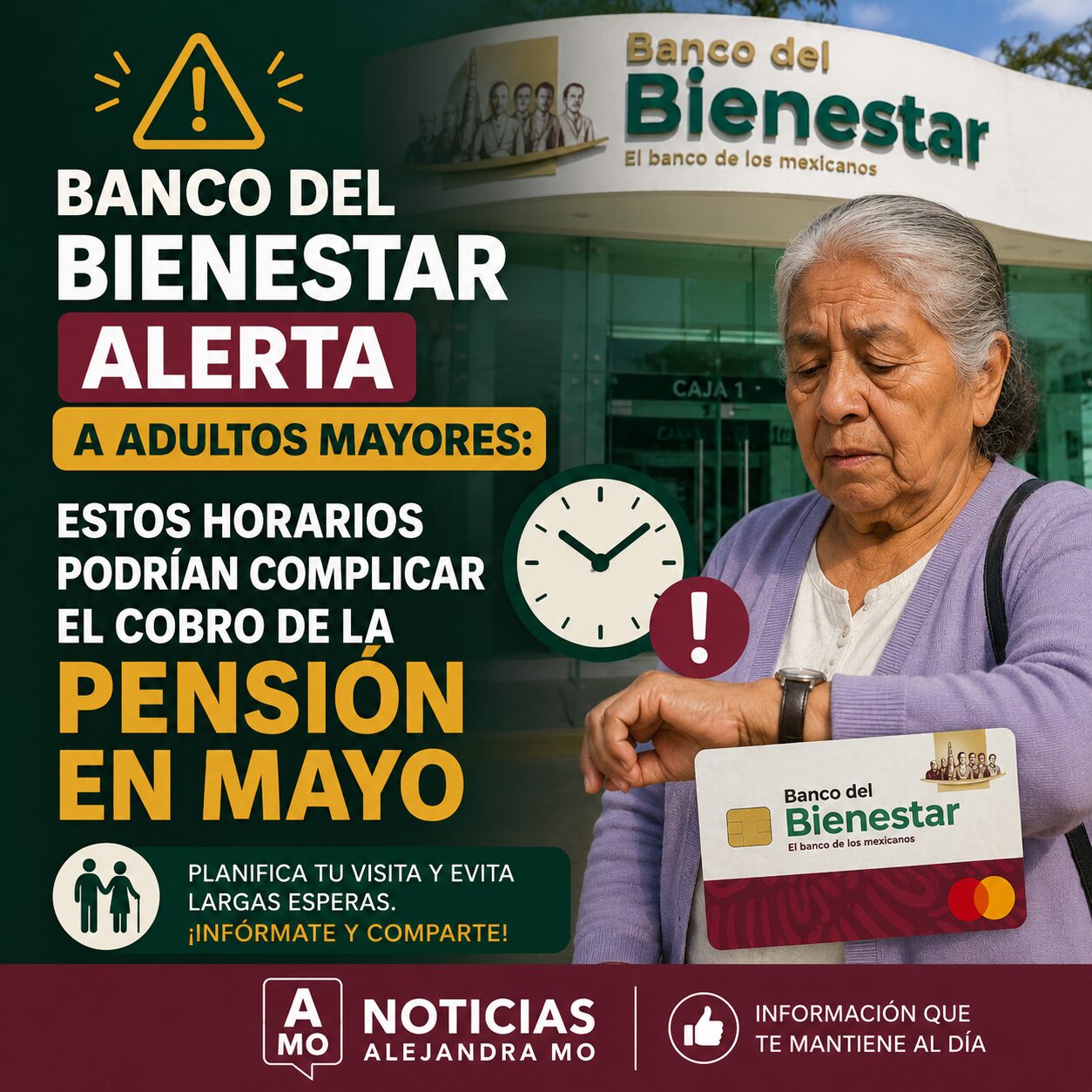 Adultos mayores reciben aviso urgente del Banco del Bienestar: cuidado con estos horarios para cobrar en mayo